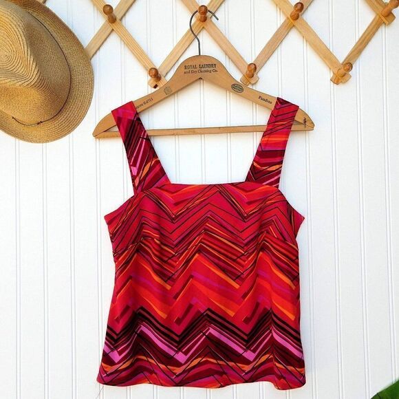 Vintage 90s Y2K Square Neck Crop Top Size M L Red Print Sleeveless - Picture 1 of 6